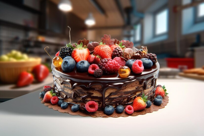 chocolate-cake-decorated-with-forest-fruits-blueberries-strawberries-blackberries-ai-generative_123827-24048