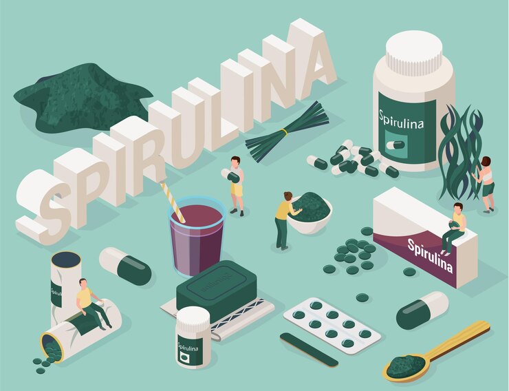 spirulina-isometric-set-with-images-medical-products-made-with-cyanobacteria-3d_1284-59595