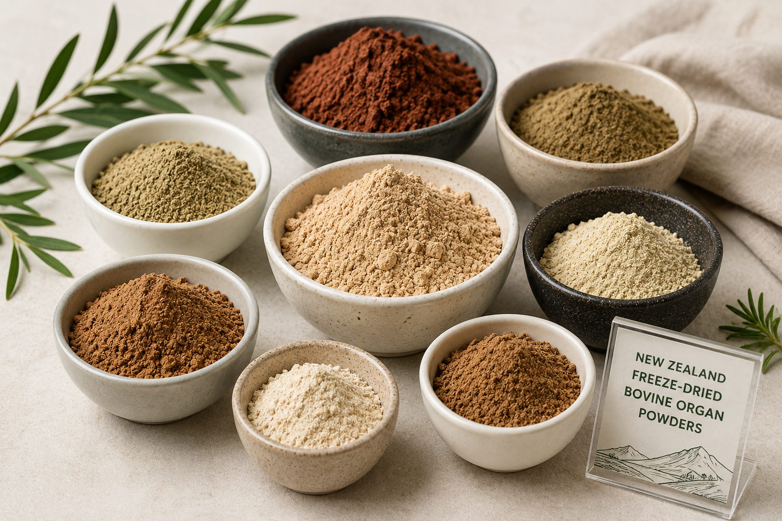 Freeze-dried bovine organ
powder samples for supplement formulation