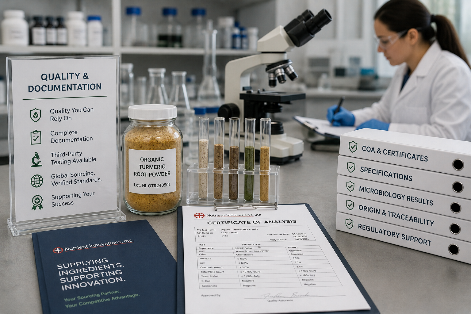 Quality control documentation and
commercial ingredient readiness